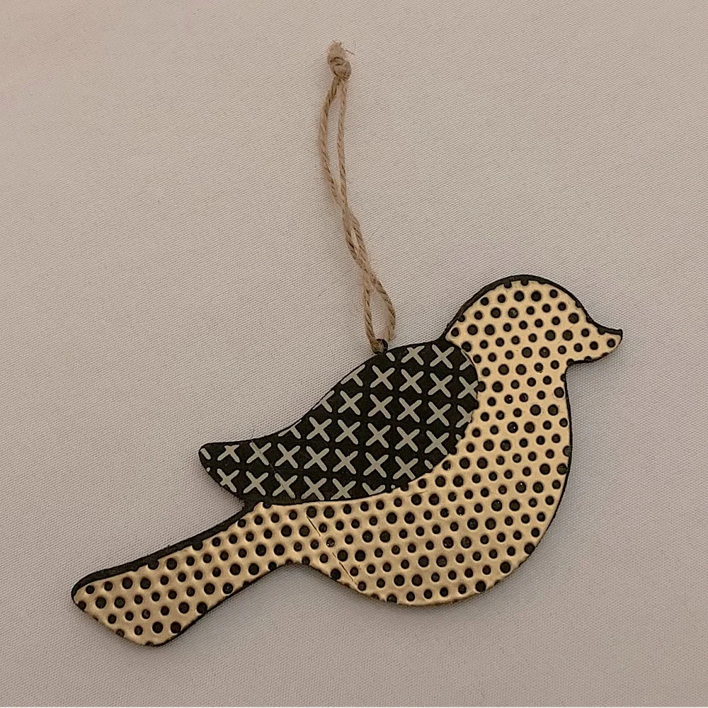 Wooden Polka Dot Gold Bird Ornament